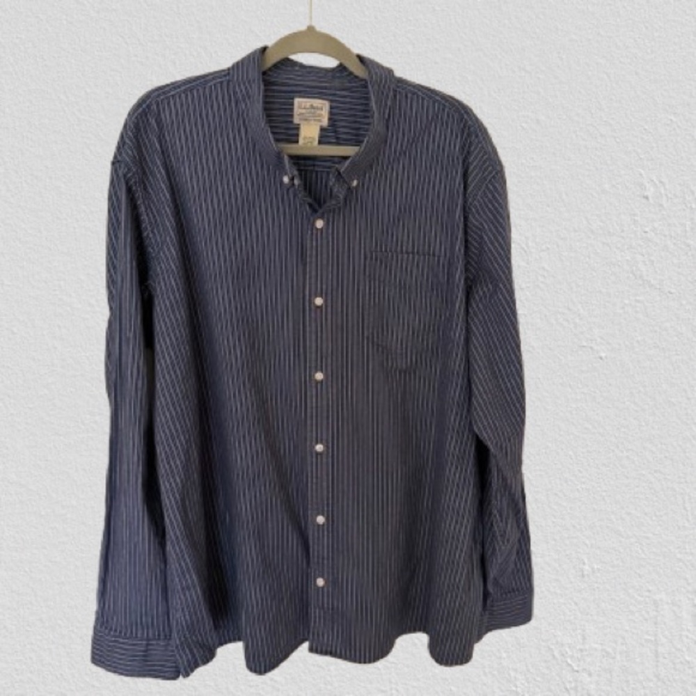 L.L.Bean Mens Shirt Blue Striped Pocket Button Up Slightly Fitted, Sz XXXL-Reg